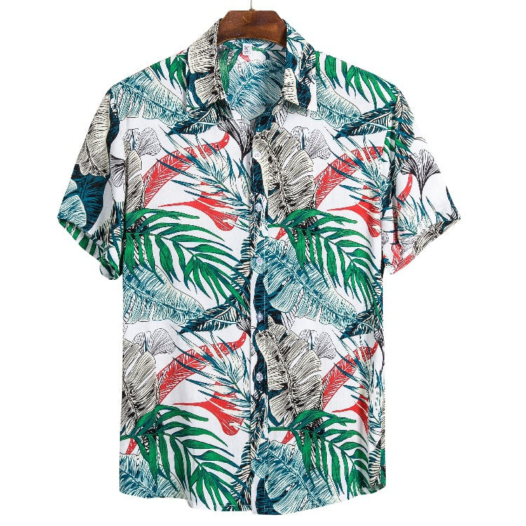 Men's short-sleeve shirt with tropical plant pattern and casual cut Ivyshape