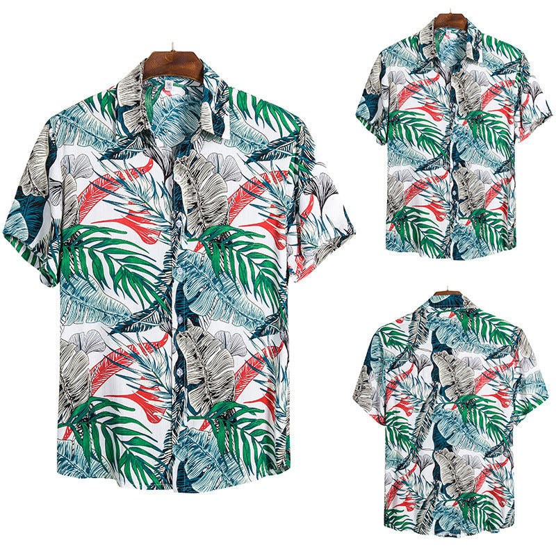Men's short-sleeve shirt with tropical plant pattern and casual cut Ivyshape