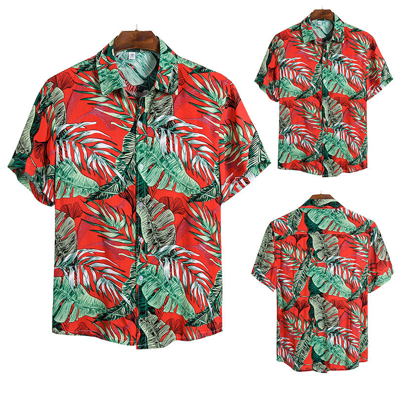 Men's short-sleeve shirt with tropical plant pattern and loose fit Ivyshape