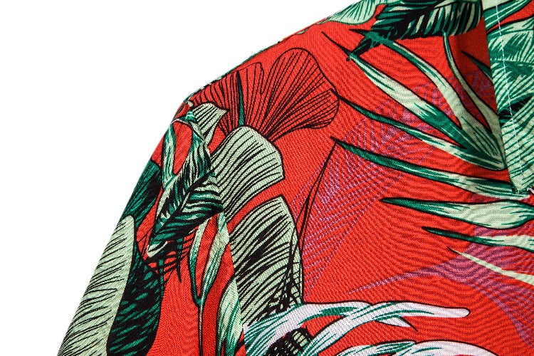 Men's short-sleeve shirt with tropical plant pattern and loose fit Ivyshape