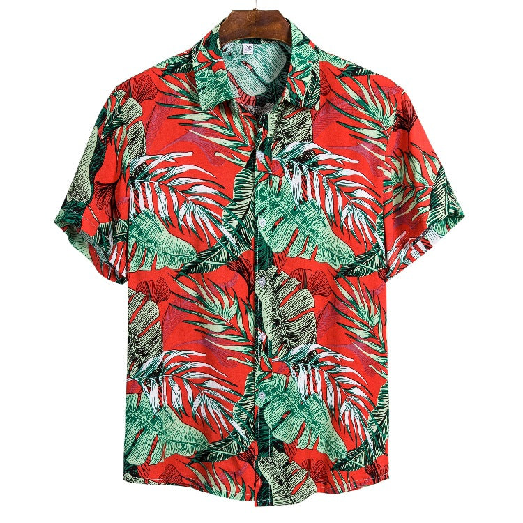 Men's short-sleeve shirt with tropical plant pattern and loose fit Ivyshape