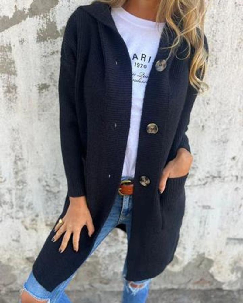 Ivyshape | Hooded Knitted Jacket With Pockets