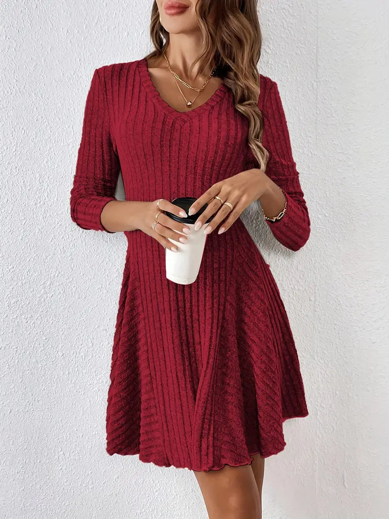 Ivyshape | Women's Chic Flowy Mini Dress Long Sleeve