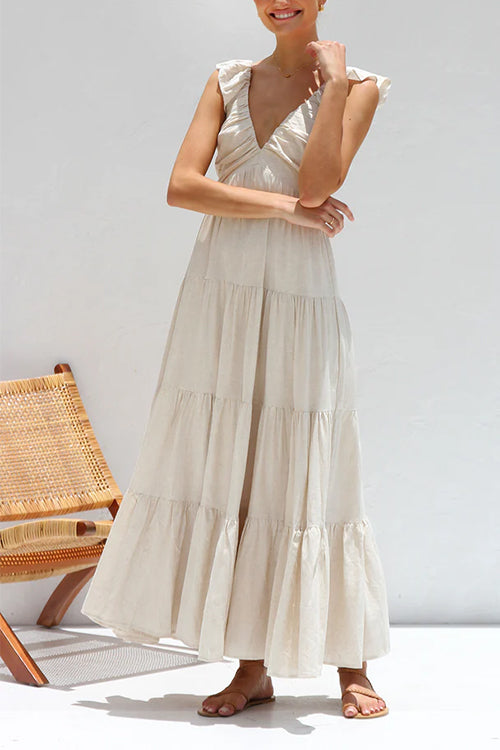 Ivyshape | V-Neck Flowing Ruffle Maxi Dress