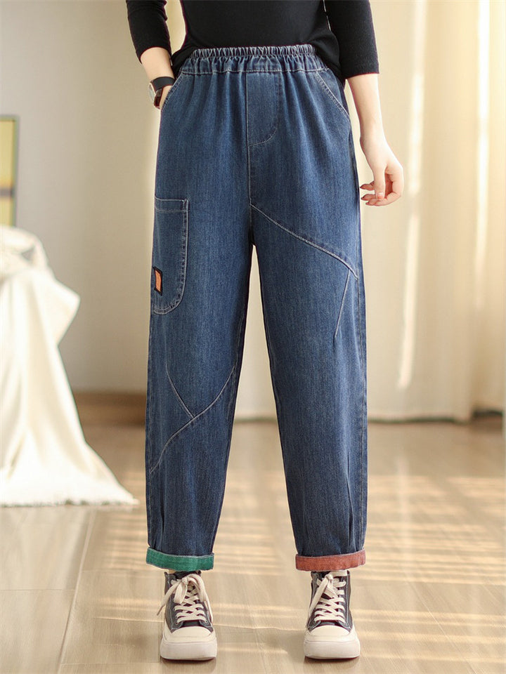 Street Trend High-Rise Elastic Waist Plus Size Jeans