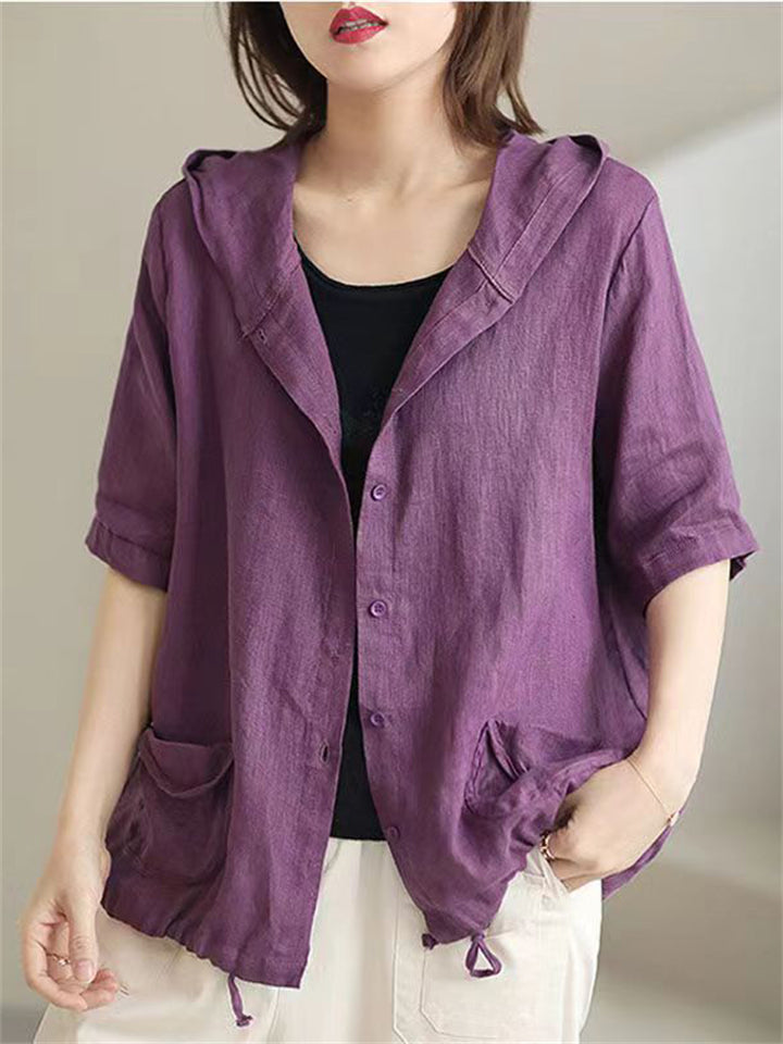 Retro Loose Thin Linen Hooded Jackets