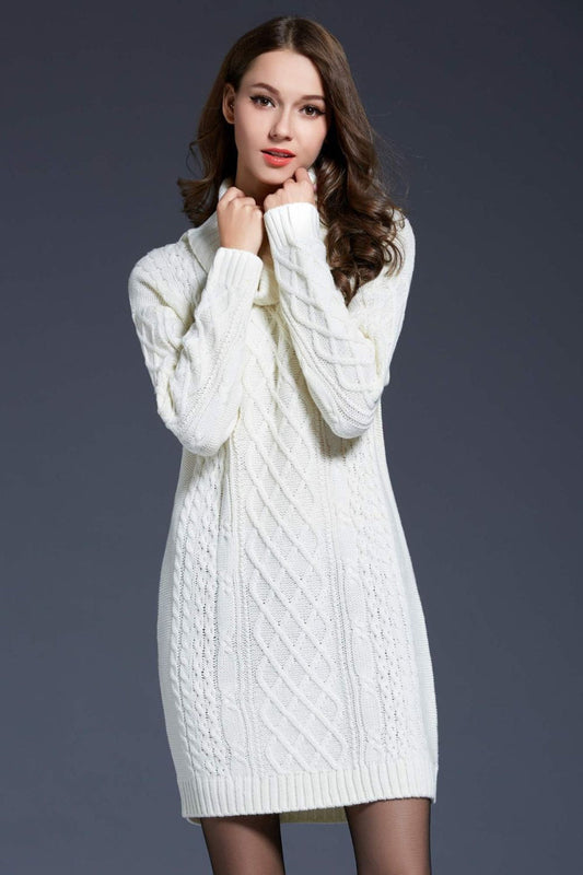 Ivyshape | Knit Cowl Neck Dropped Shoulder Sweater Dress