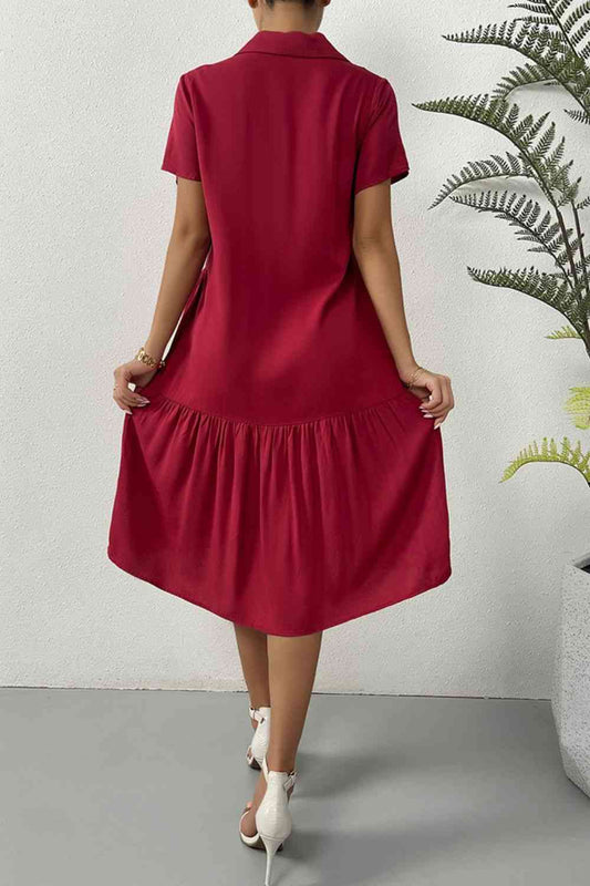 Short Sleeve Button Down Midi Dress