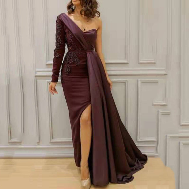 IvyShape | One-Shoulder Elegant Split Slim Fit Plus-Size Evening Gown