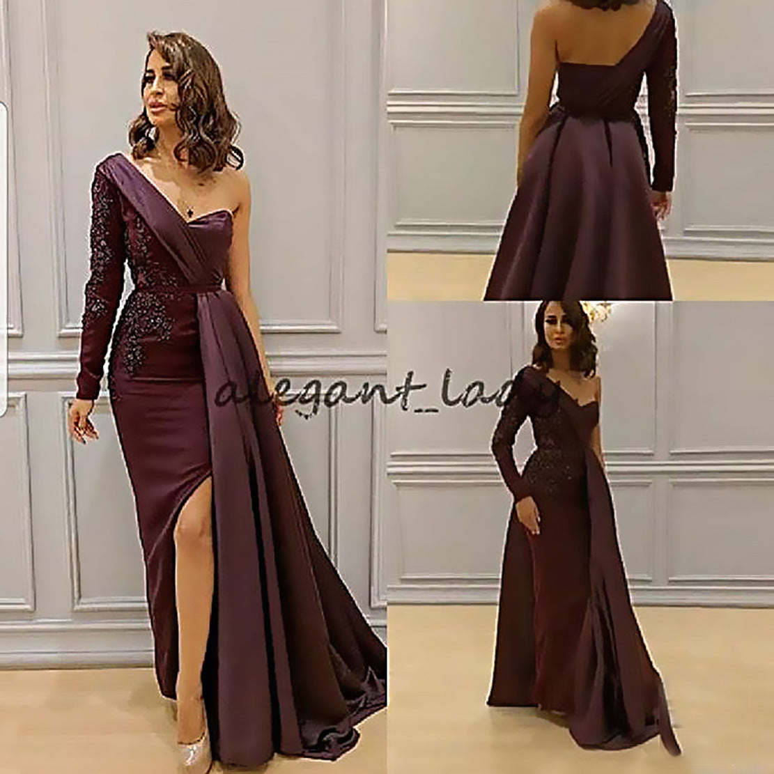 IvyShape | One-Shoulder Elegant Split Slim Fit Plus-Size Evening Gown