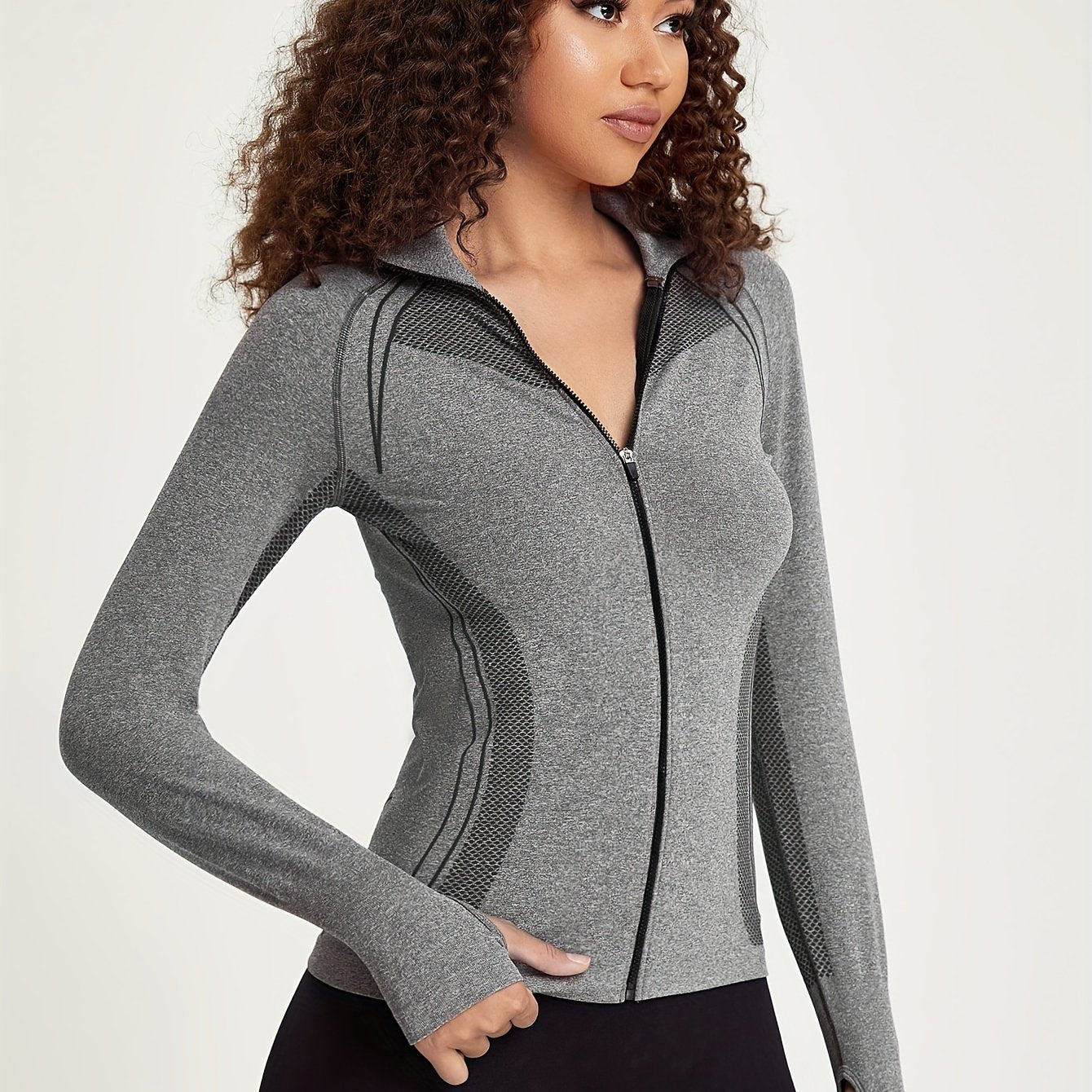 Ivyshape | Women's Long Sleeve Fitness and Sports Jacket with Striped Decoration