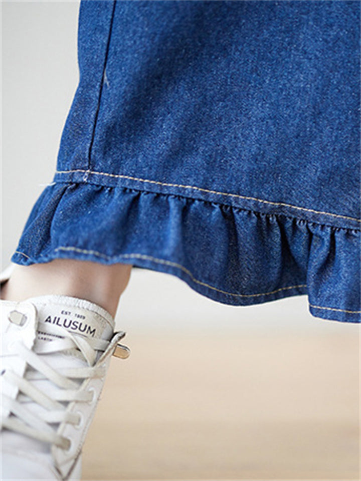 Ruffled Leg Cuff Blue Straight Leg Jeans