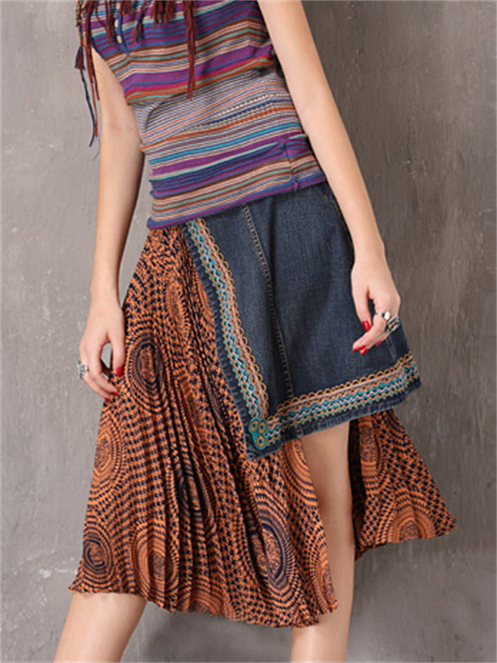 Fashion Irregular Embroidery Patchwork Skirt