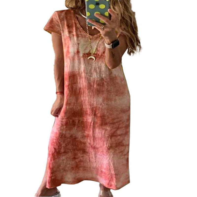 Women’s maxi dress with creative tie-dye design and V-neck Ivyshape