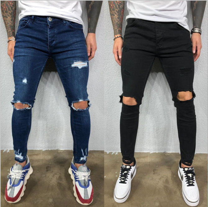 Men's Slim Fit Jeans with Fashionable Rips Ivyshape