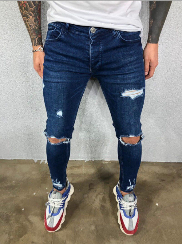 Men's Slim Fit Jeans with Fashionable Rips Ivyshape