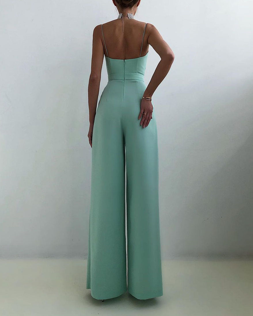 Ivyshape | Straight Jumpsuit with High Waist and Spaghetti Straps for Women