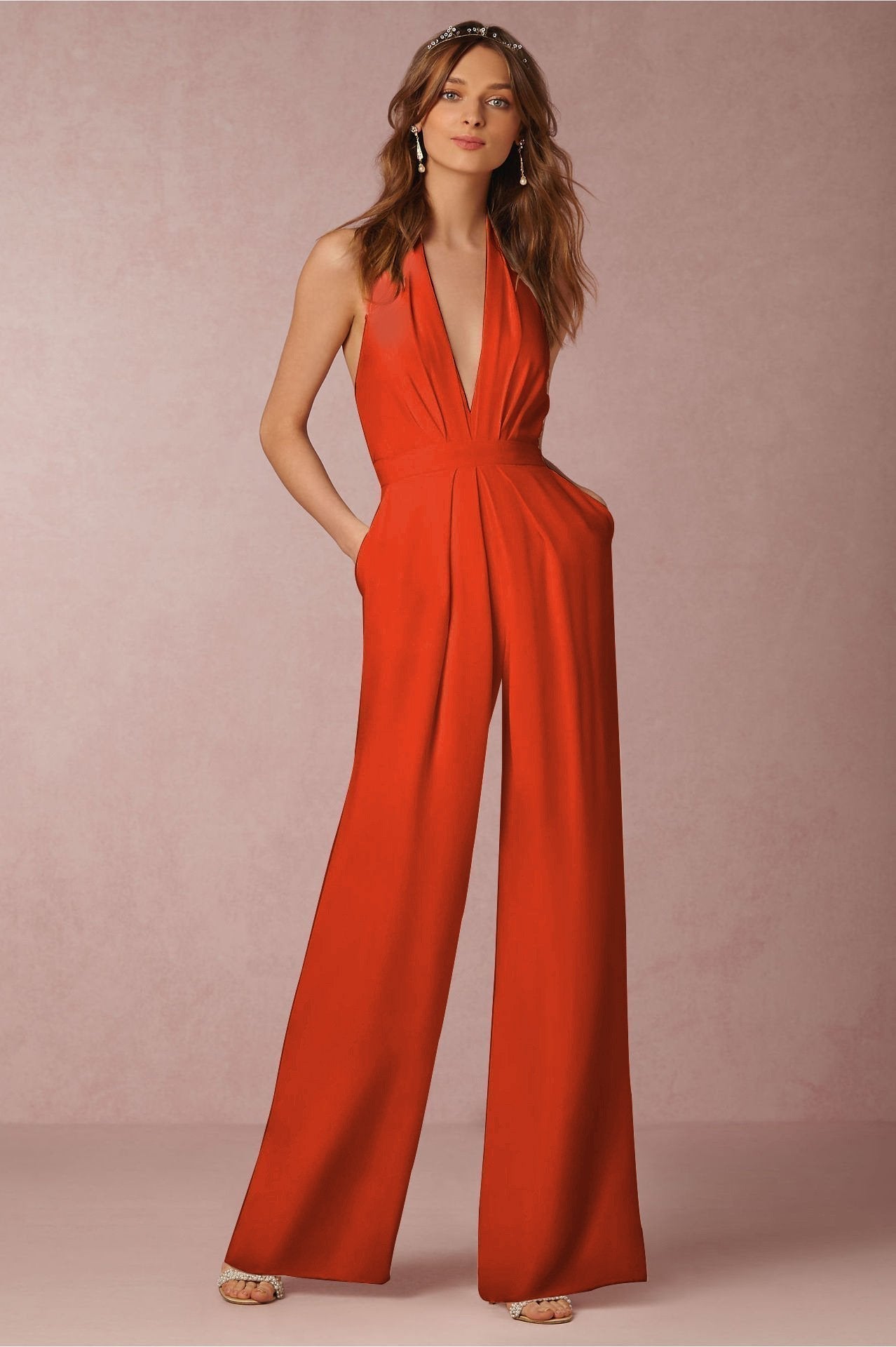 Color Halter Wide Leg Pants Jumpsuit