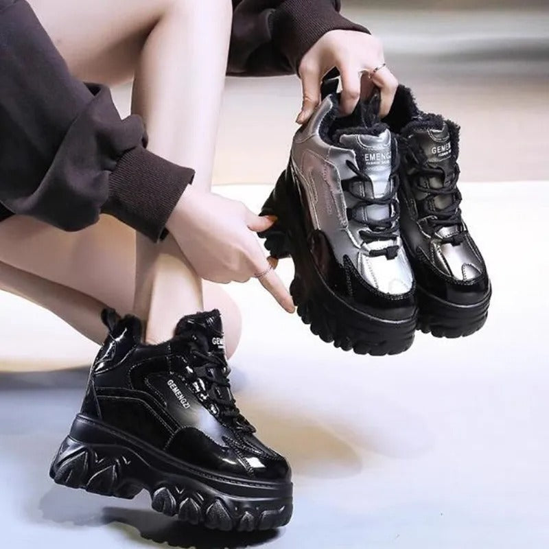 Chunky Lace-Up Platform Boots for Women