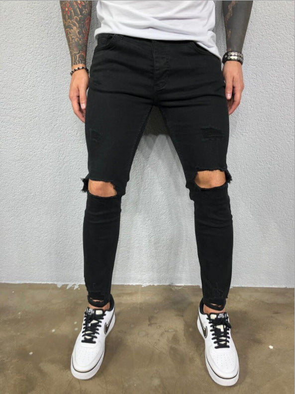 Men's Slim Fit Jeans with Fashionable Rips Ivyshape