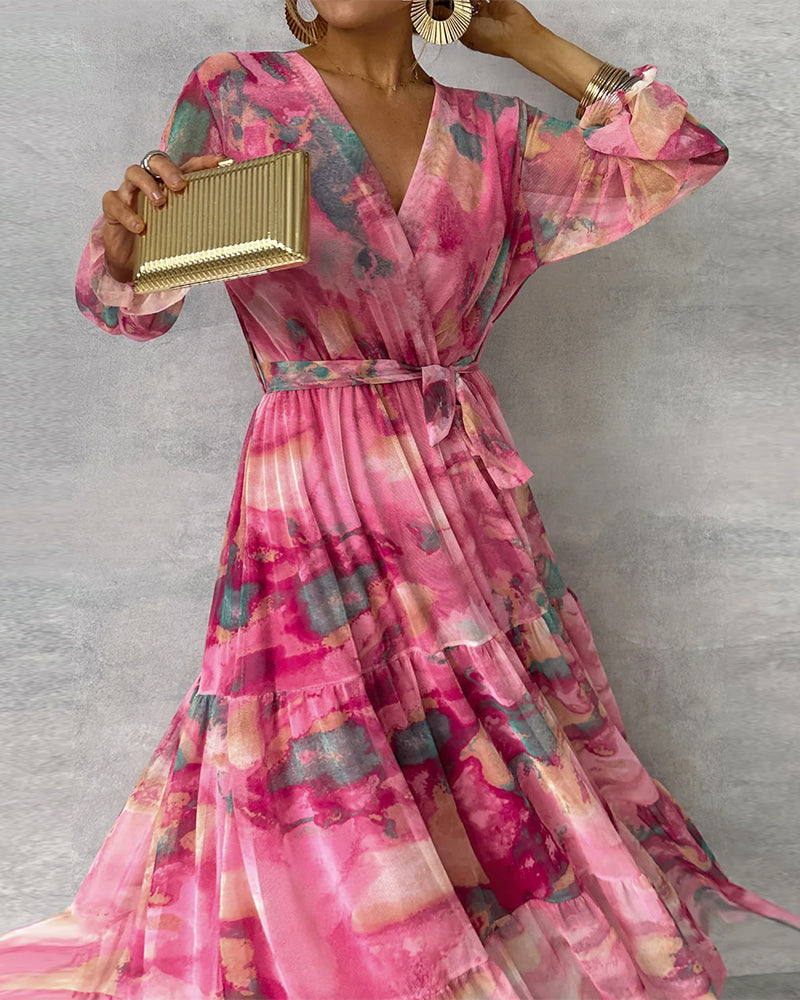 IvyShape | Elegant dress with print and pleated skirt