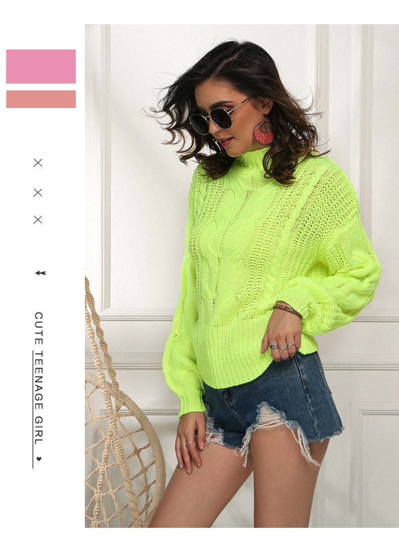 IvyShape | Fluorescent Long Sleeve Twisted Knit Sweater