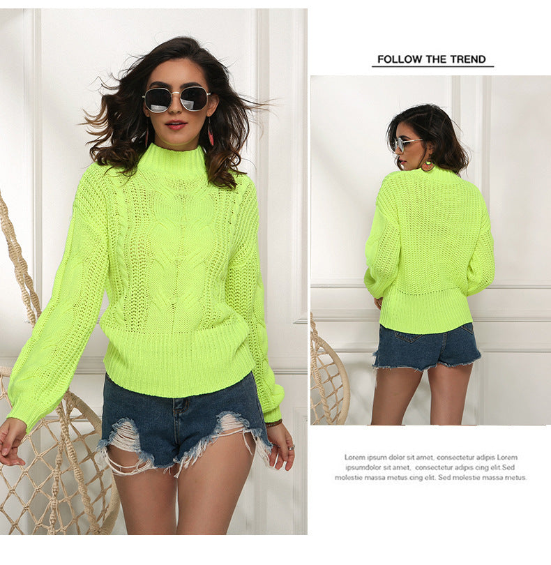 IvyShape | Fluorescent Long Sleeve Twisted Knit Sweater