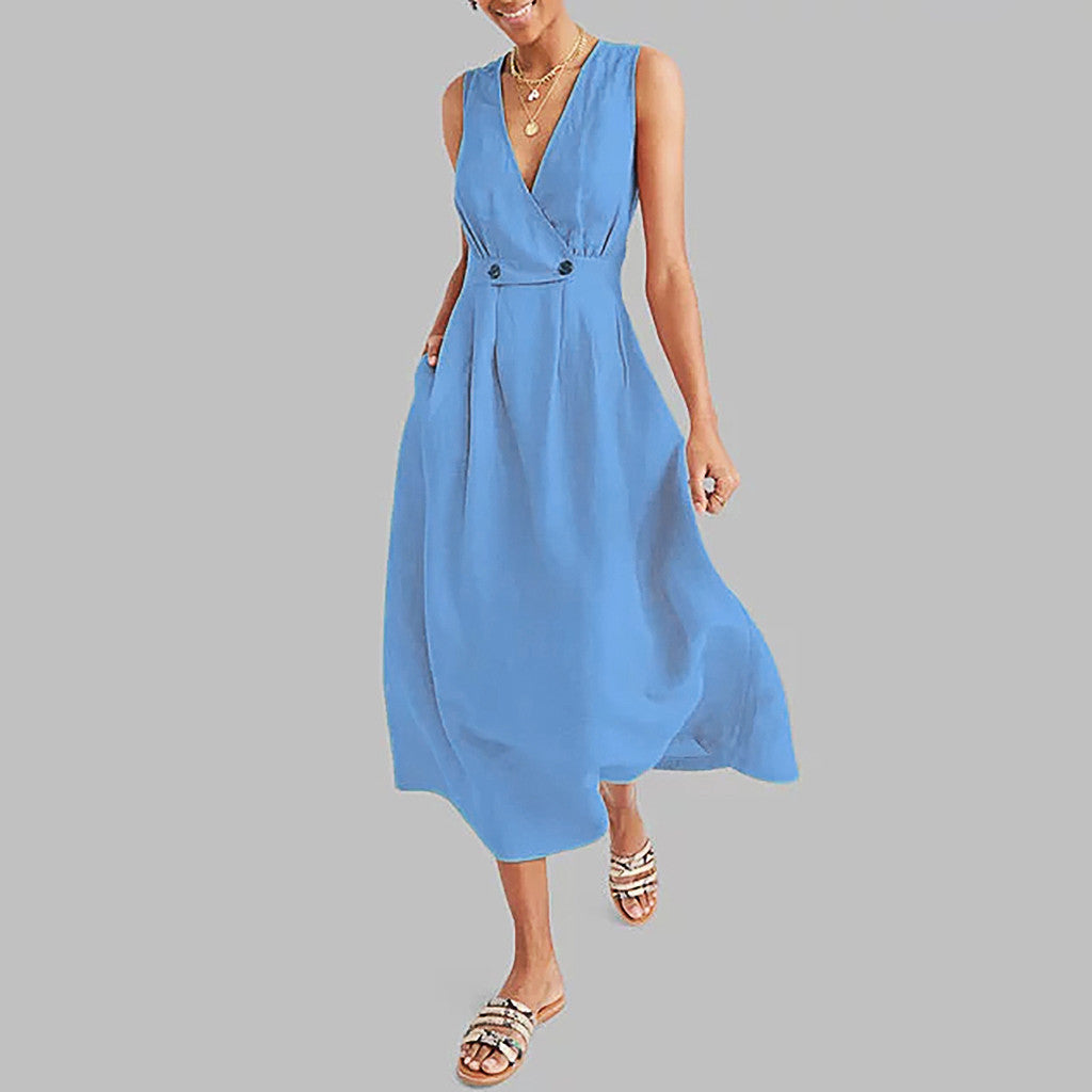 Sleeveless Solid Color Dress