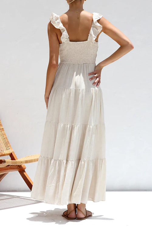 Ivyshape | V-Neck Flowing Ruffle Maxi Dress