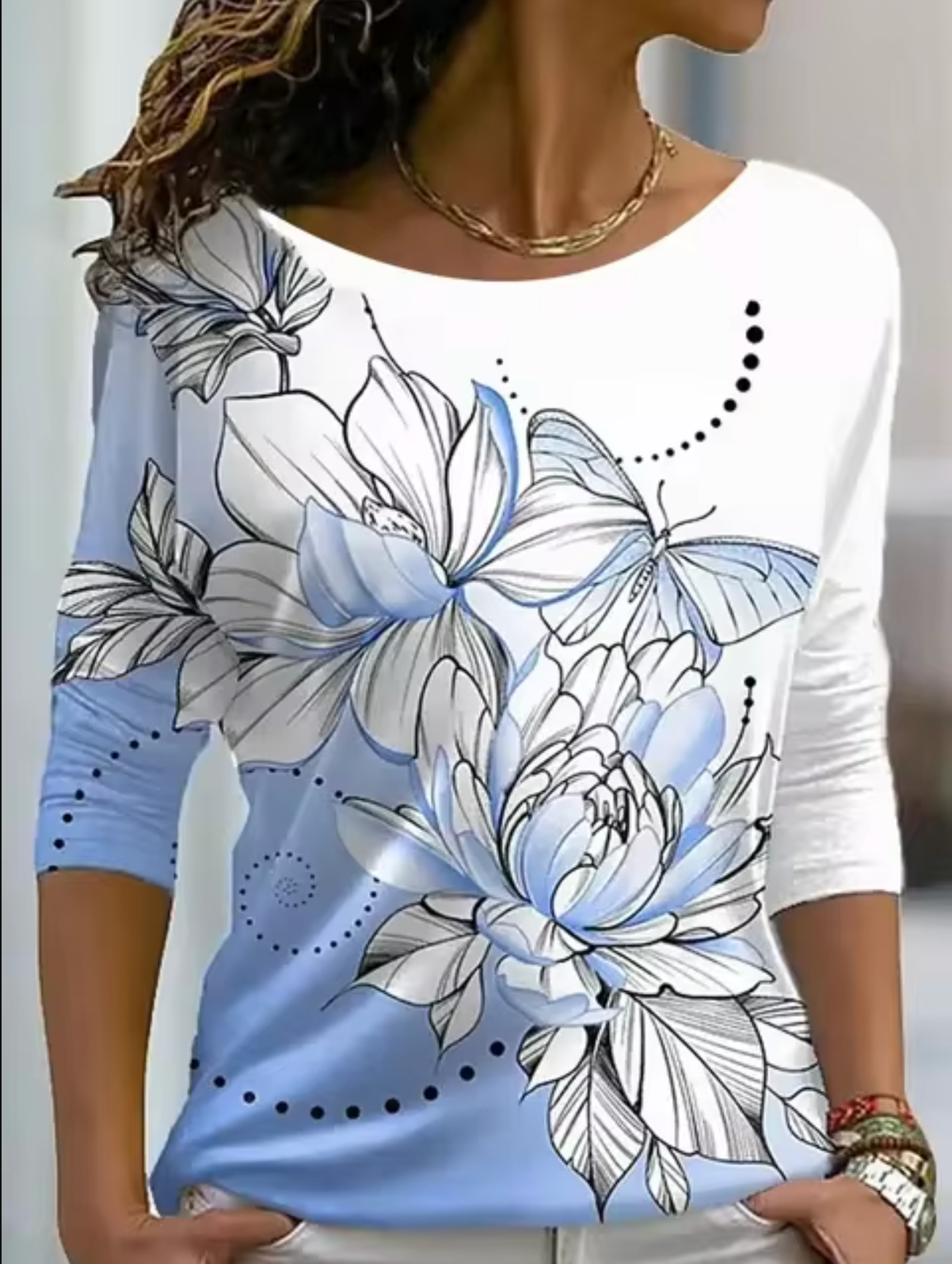 Ivyshape | Stylish Long Sleeve T-Shirt with Floral Print