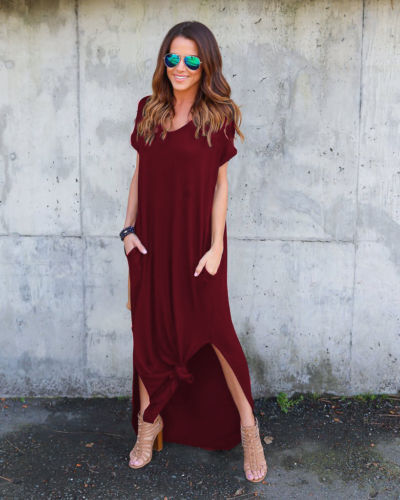 Women Knot Casual Maxi Dress Ivyshape
