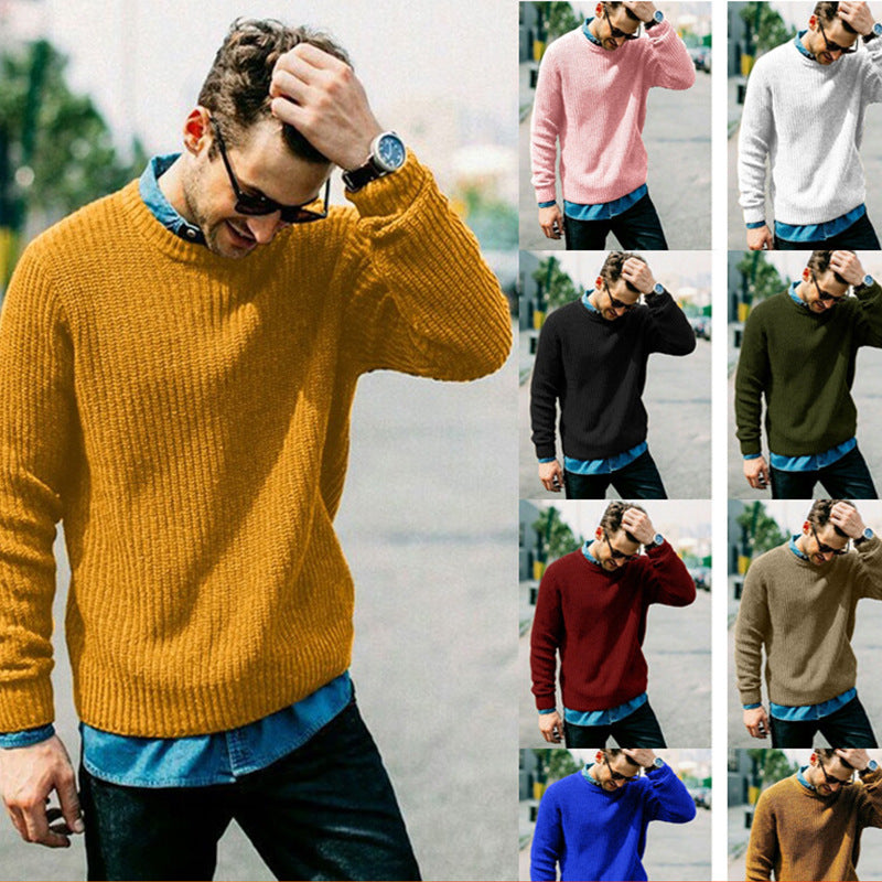 Men's chunky knit round neck sweater with casual fit Ivyshape