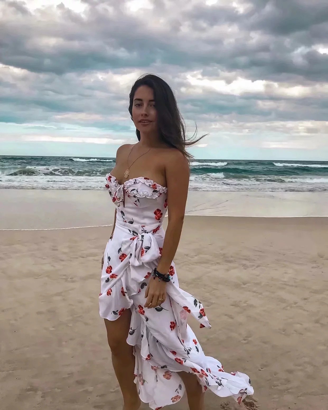 Style Hanging Neck Low-cut Dress Floral Long Dress