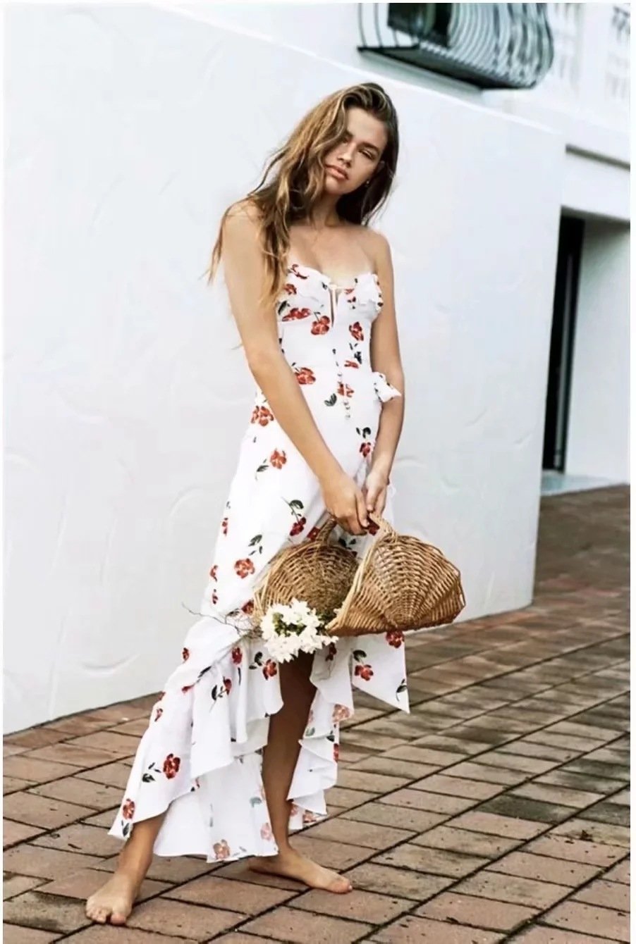 Style Hanging Neck Low-cut Dress Floral Long Dress