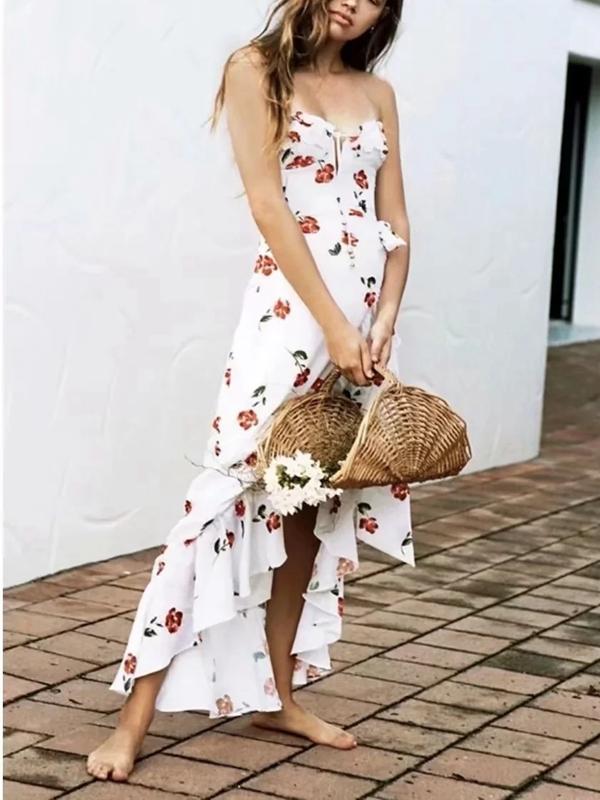 Style Hanging Neck Low-cut Dress Floral Long Dress