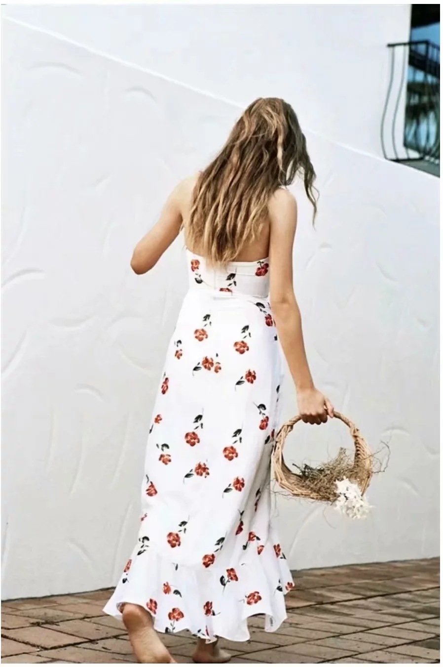 Style Hanging Neck Low-cut Dress Floral Long Dress