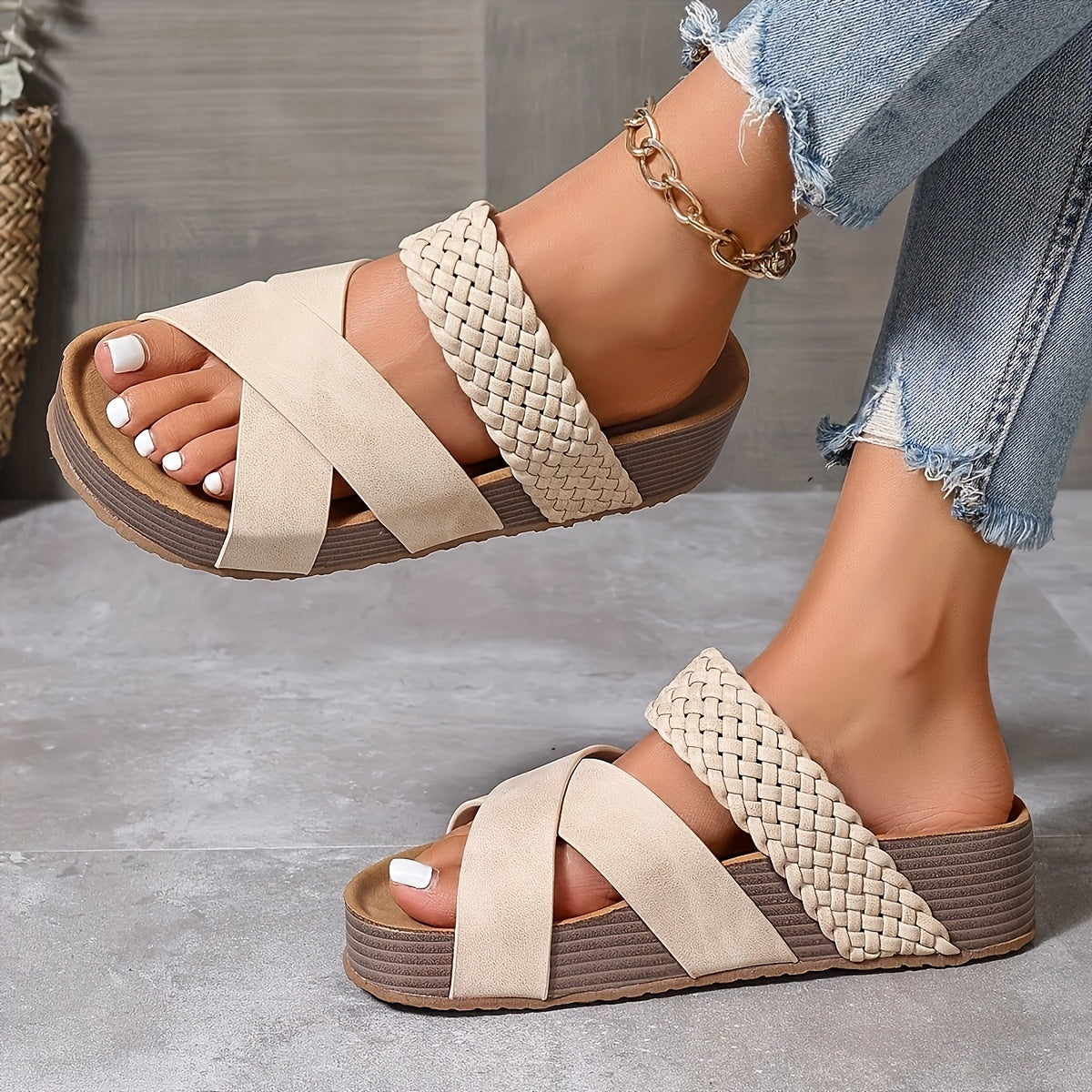 Wedge Sandals with Braided Strap