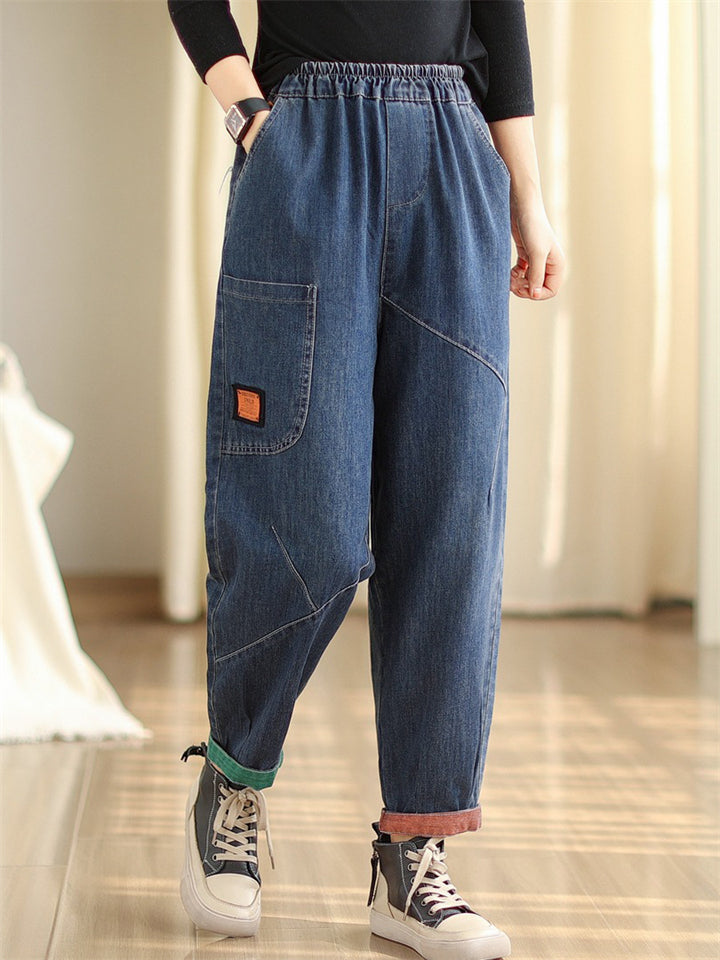 Street Trend High-Rise Elastic Waist Plus Size Jeans