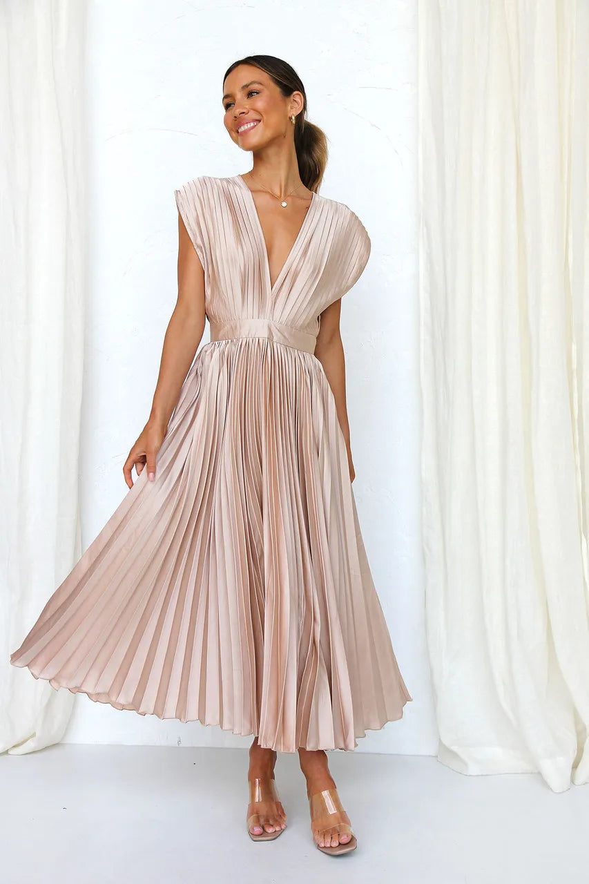 Ivyshape | Pleated Plunge Midi Dress