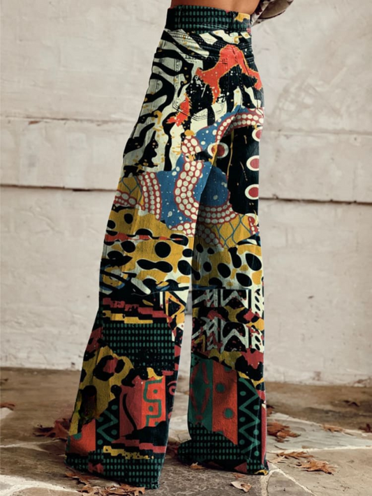 Ivyshape | Women's Animal Party Print Denim Pants Flared