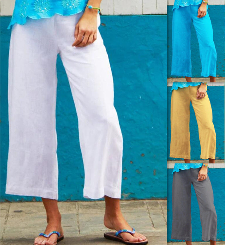 Women's wide airy linen pants with elastic waistband Ivyshape