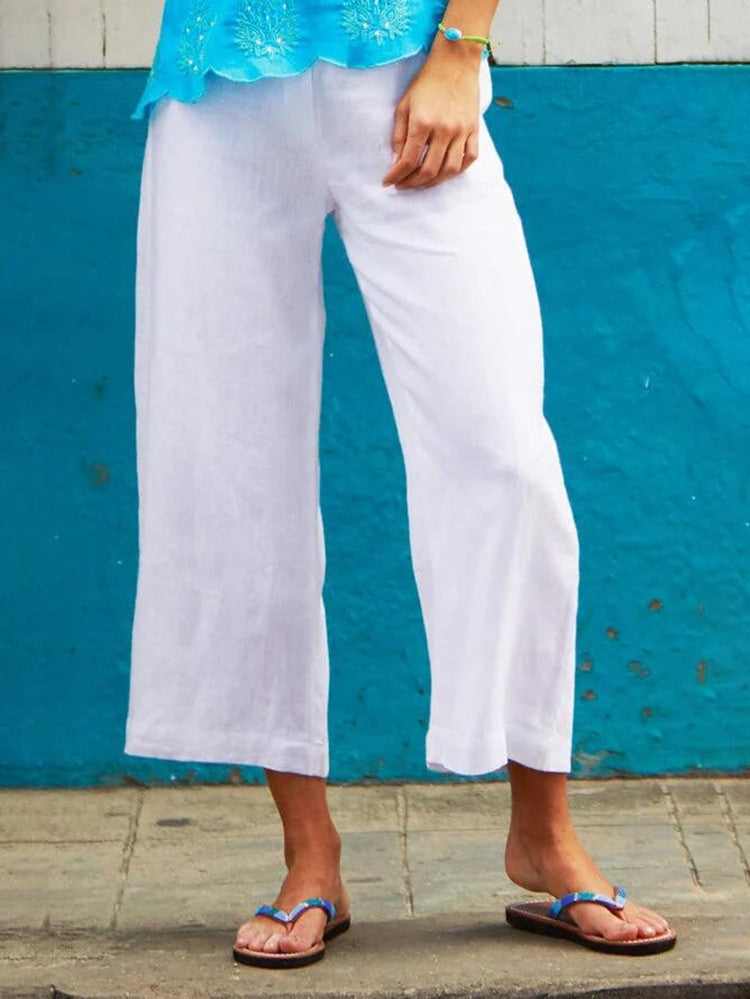 Women's wide airy linen pants with elastic waistband Ivyshape