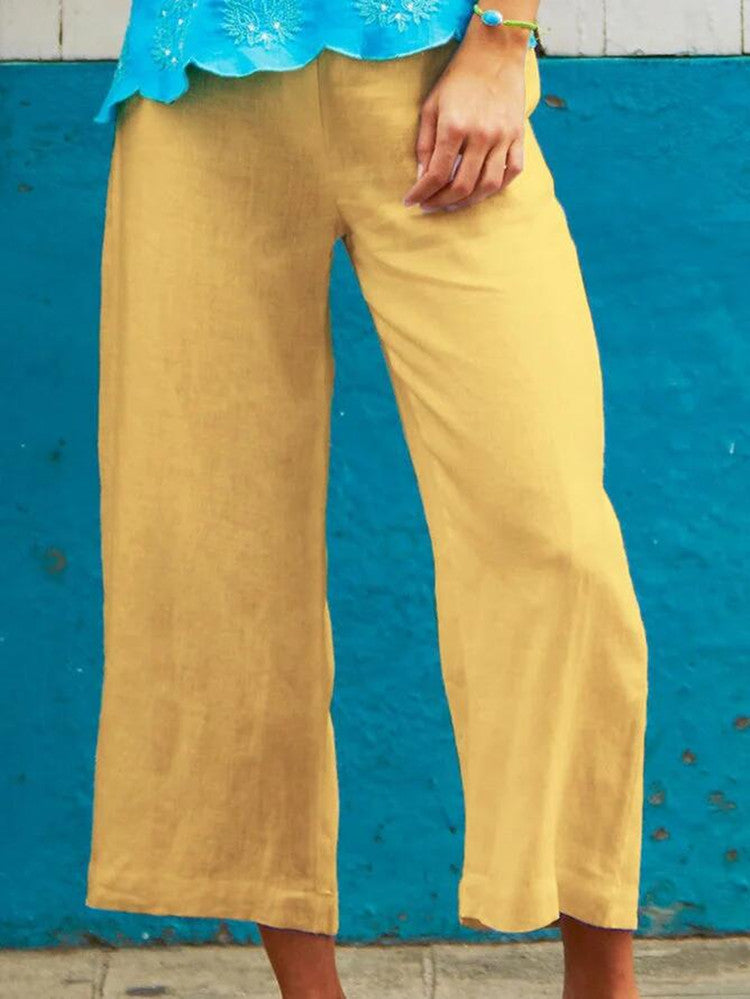 Women's wide airy linen pants with elastic waistband Ivyshape