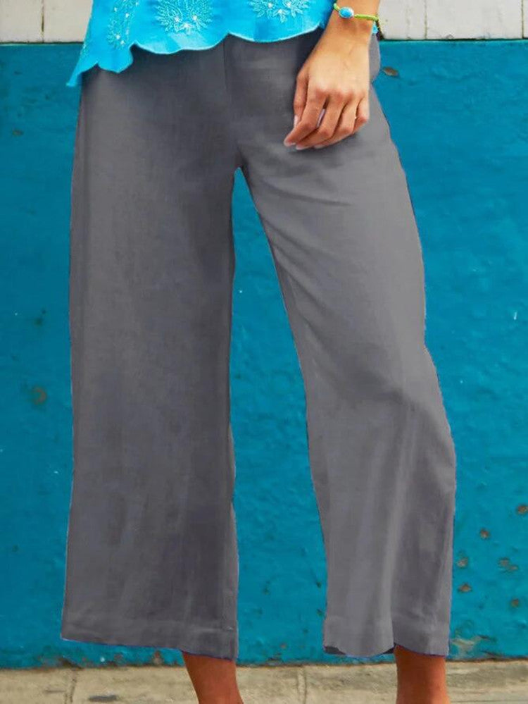 Women's wide airy linen pants with elastic waistband Ivyshape
