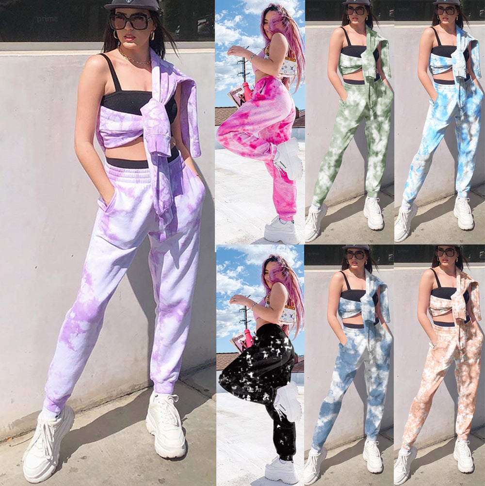 Women's Sporty Leisure Set with Fashionable Tie-Dye Design and Loose Fit Ivyshape