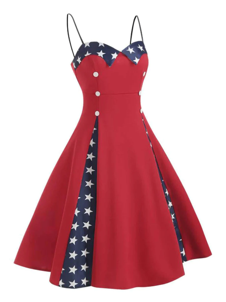 Red Stars Patchwork Strap Dress