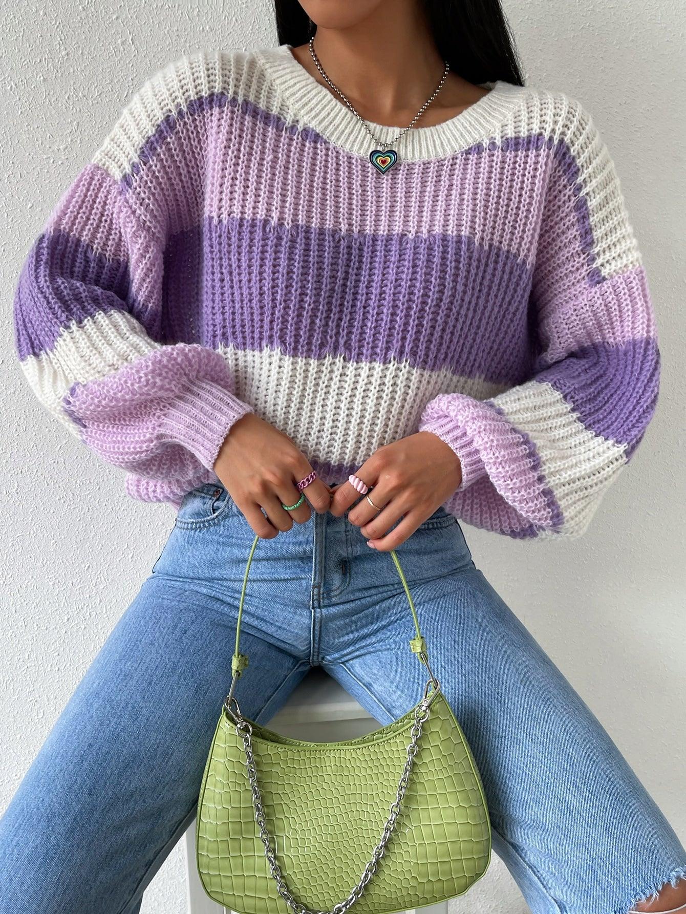 Ivyshape | Multicolored Striped Sweater for Women