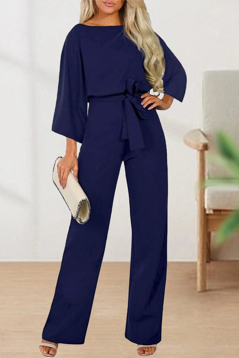 Ivyshape | Casual Long Sleeve Belted Jumpsuit