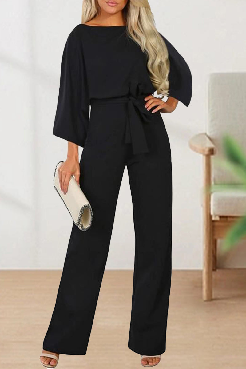 Ivyshape | Casual Long Sleeve Belted Jumpsuit