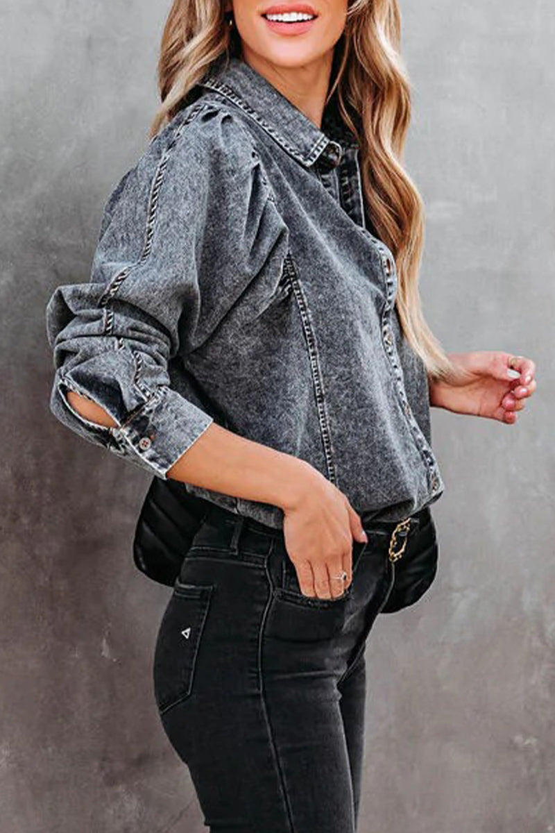 Ivyshape | Women'S Button-Down Collar Long Sleeve Denim Shirt